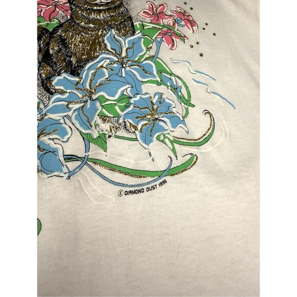 Vintage Diamond Dust Women’s Medium Glitter Cat T-Shirt Cat Lovers USA 90s NEW - Picture 3 of 8